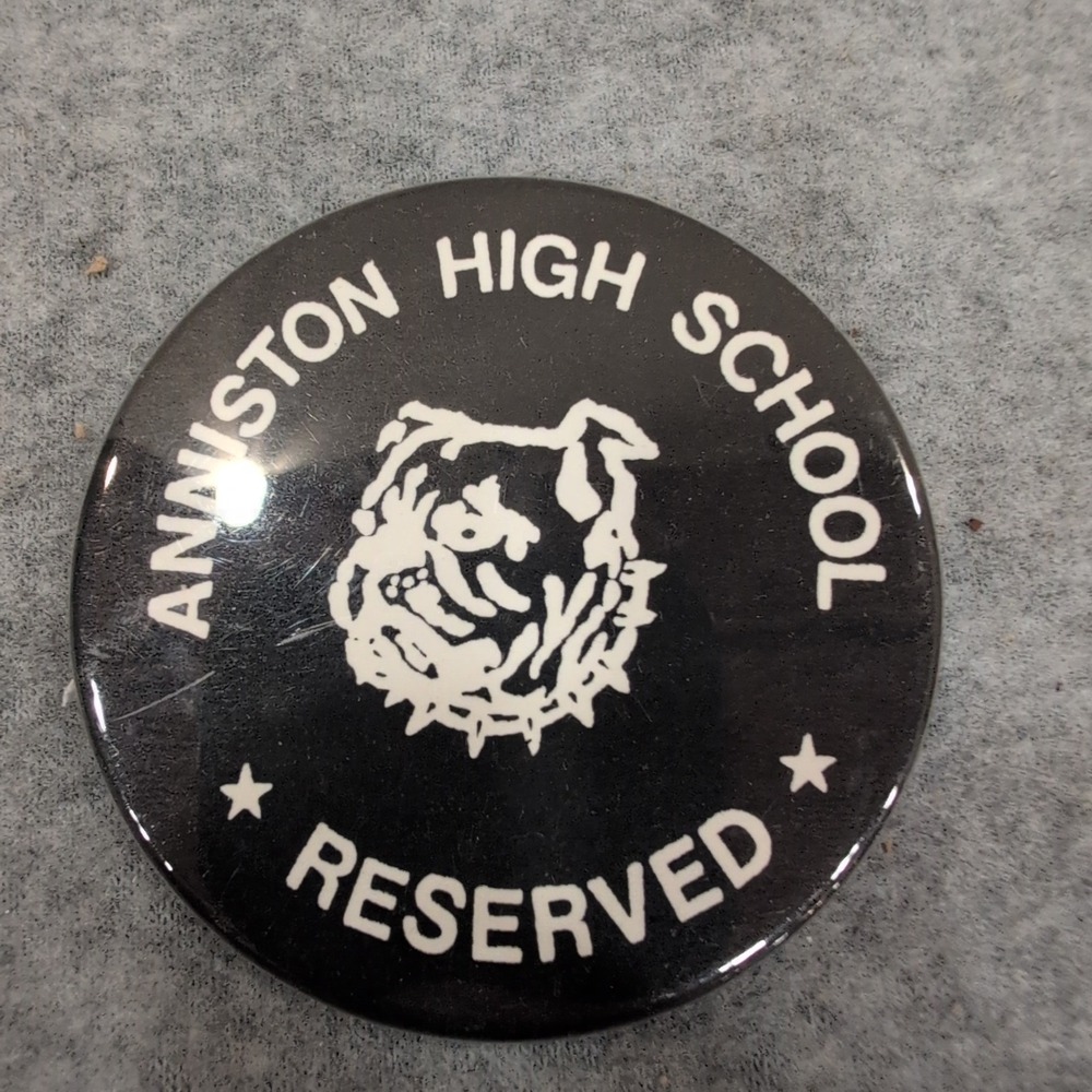 Anniston High School Bulldogs Reserved Pinback Button Vintage Mascot Badge Black - Picture 1 of 2